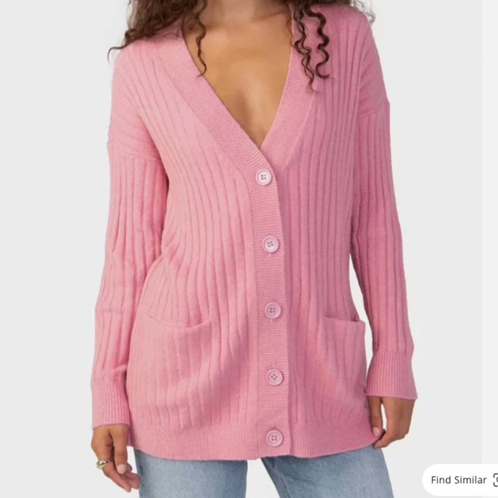 Sanctuary Cardigan Ribbed Barbie Pink